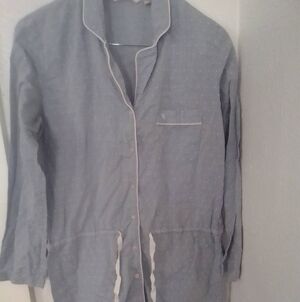 Victoria's Secret Long Sleeve Drawstring Pajamas Small Light Blue Polka Dot